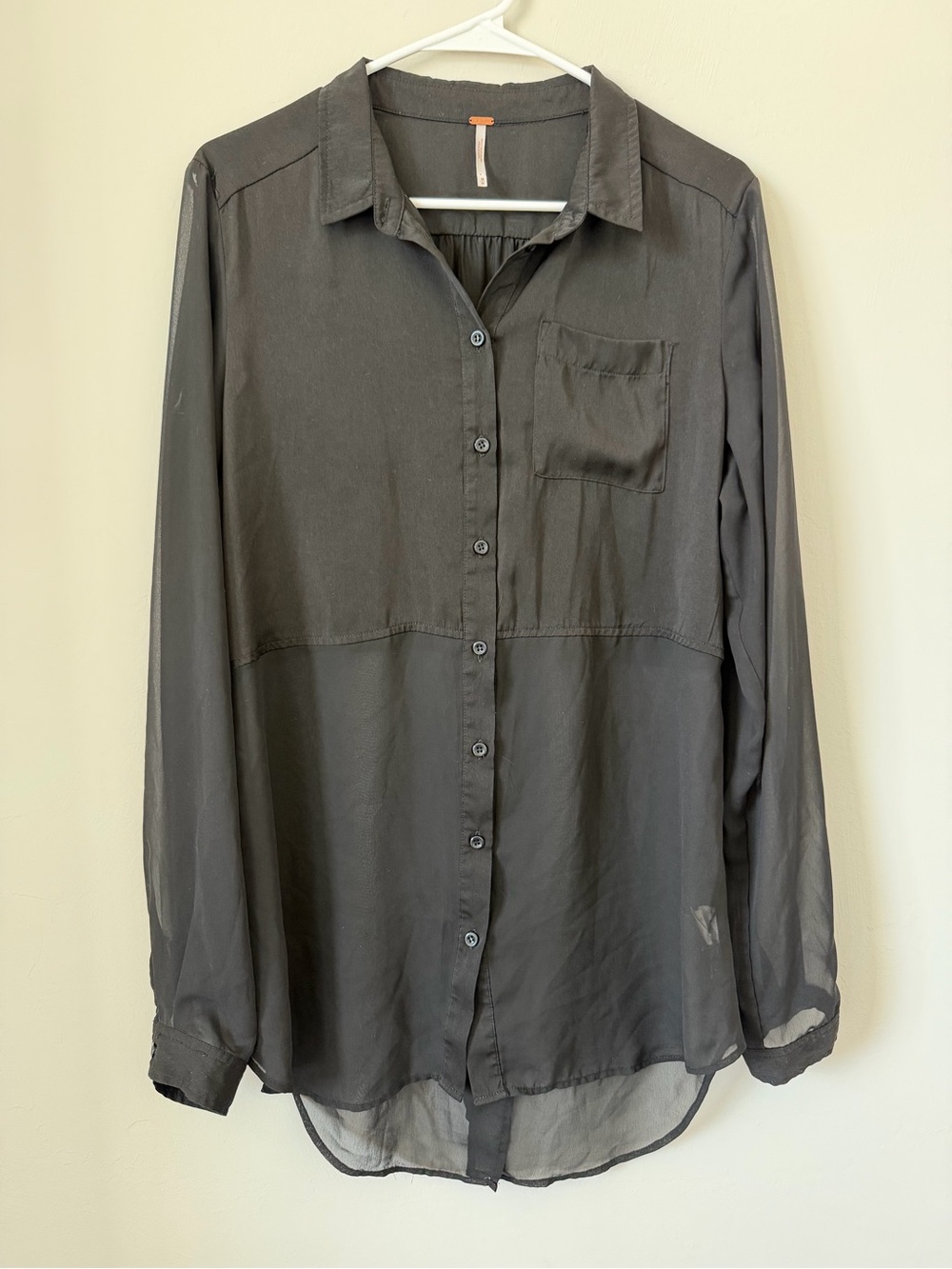 Free People Black Sheer Long-Sleeve Button-Up Shirt